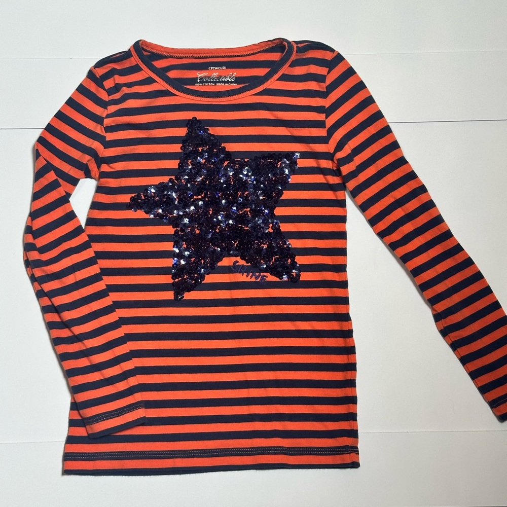 J. Crew Crewcuts Collectible Girl’s Striped Tee with Sequin Star Size 6-7